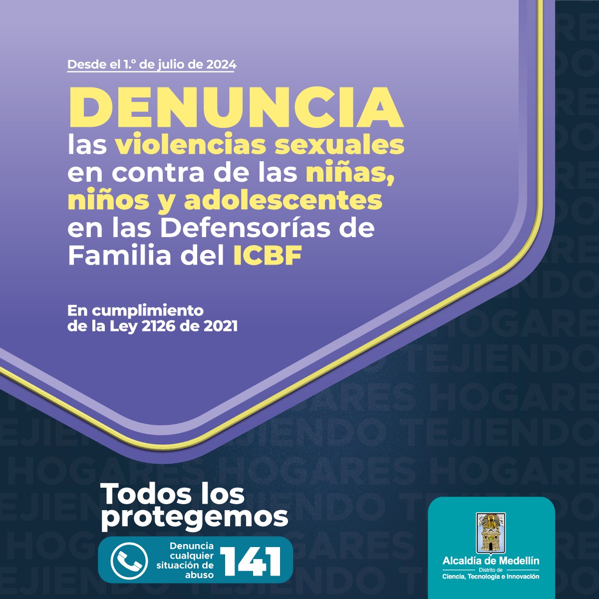 En cumplimiento de la Ley 2126 de 2021, artículo 5, el ICBF asumirá los casos de abuso sexual de menores desde el 1 de julio