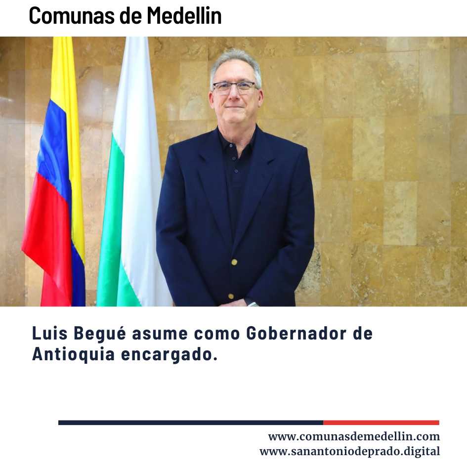 Luis Begué gobernador encargado con bandera Antioquia Colombia