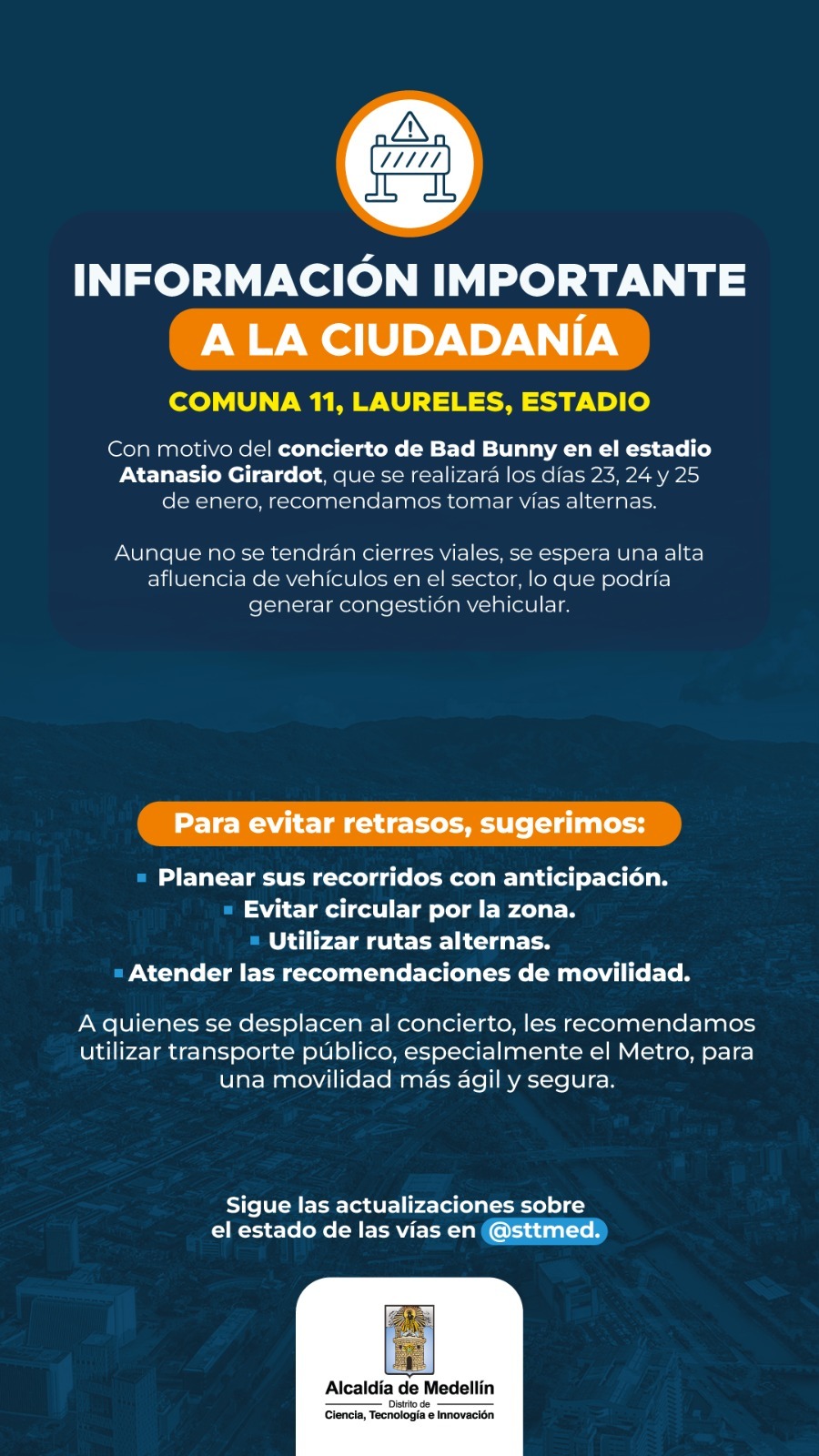 Cierres viales Bad Bunny en Medellín