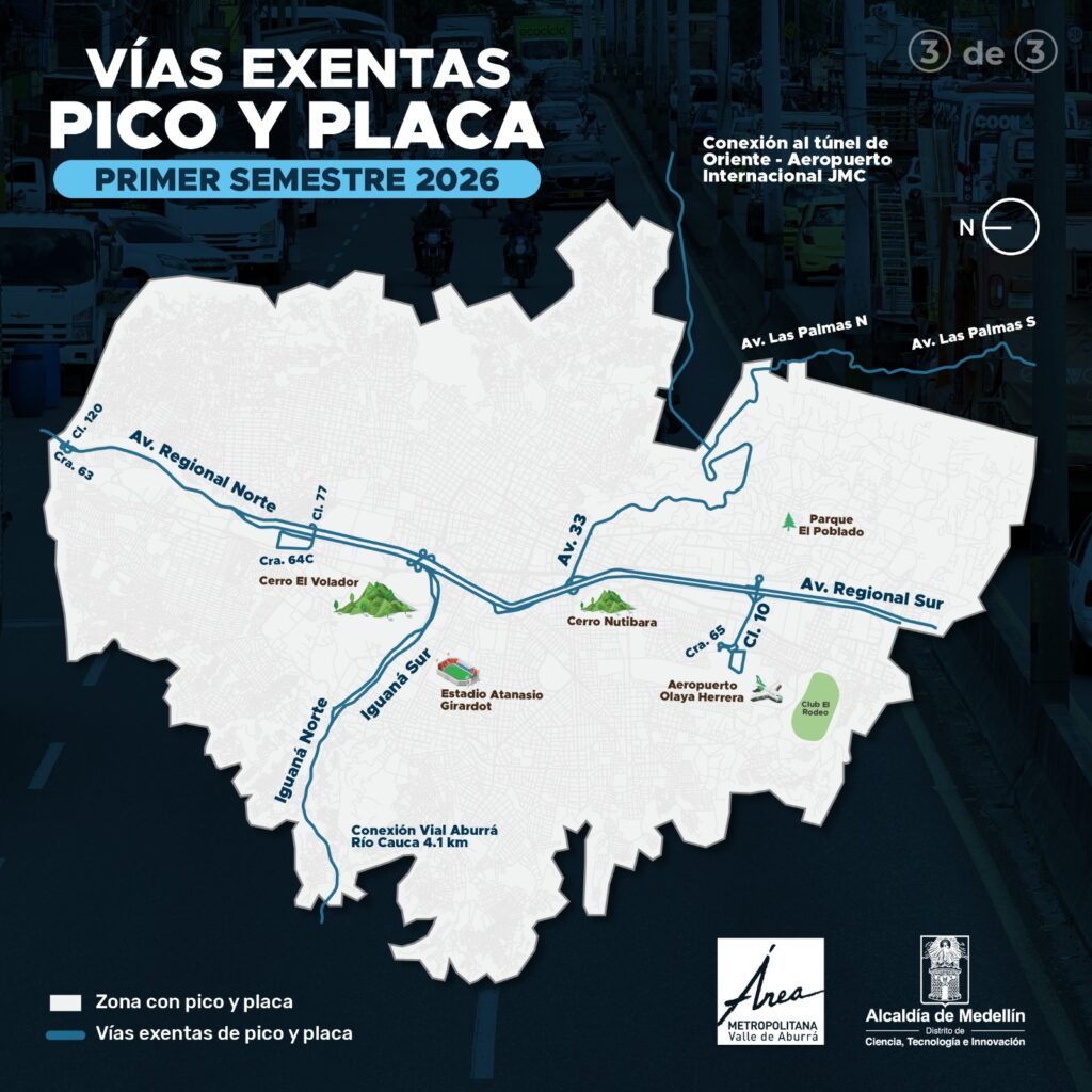 Vias Exentas de pico y placa medellin