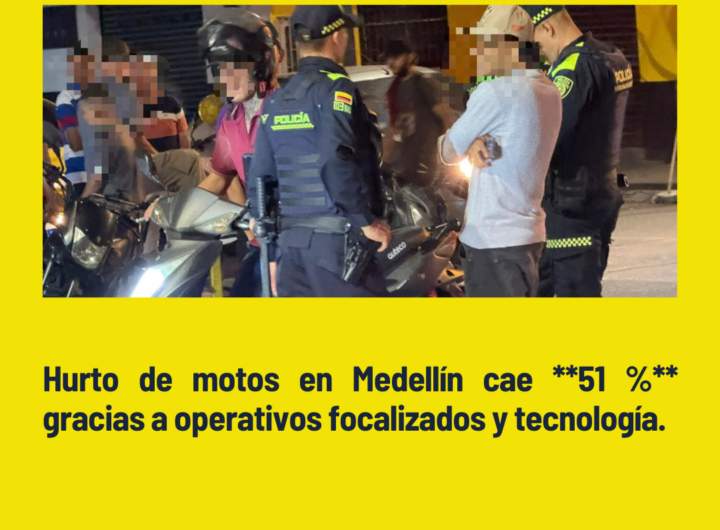 Hurto motos Medellín cae 51 % con golpes a bandas