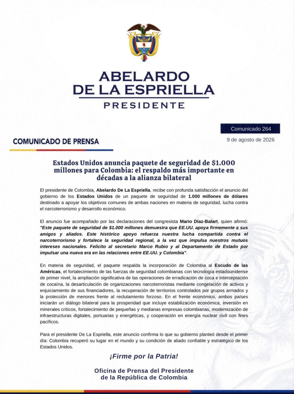 EE.UU. destina $1.000 millones para seguridad en Colombia