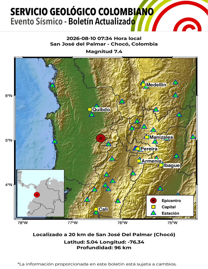Activación de PMU en Antioquia por sismo
