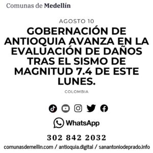 Antioquia evalúa daños tras sismo de magnitud 7.4