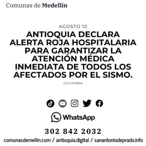 Alerta roja hospitalaria en Antioquia por sismo