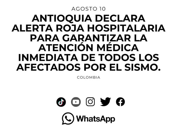 Alerta roja hospitalaria en Antioquia por sismo