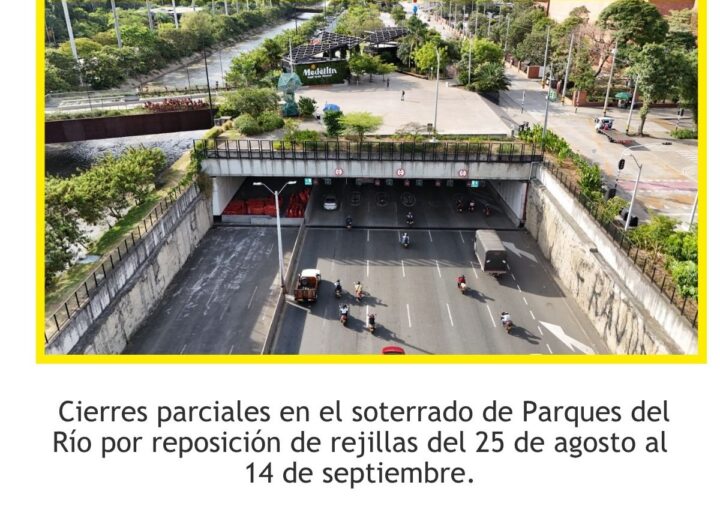Cierres parciales en soterrado de Parques del Río Medellín