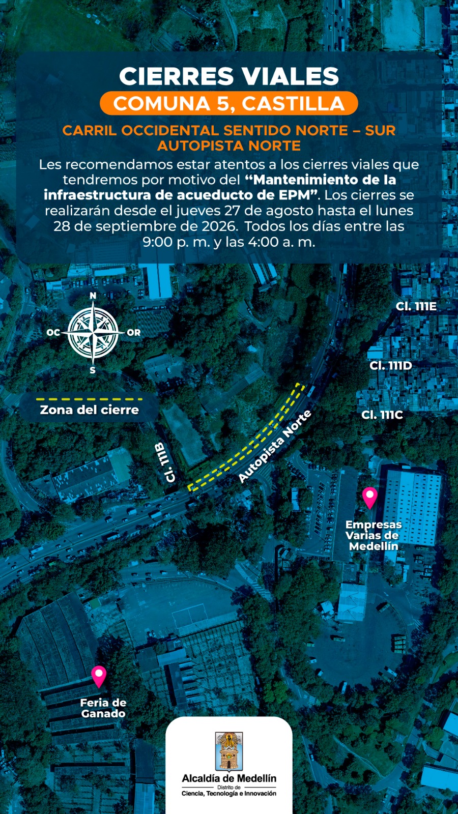 Cierres viales en Medellín este fin de semana