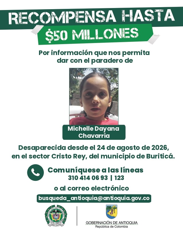 Intensifican la búsqueda de la niña Michelle en Buriticá
