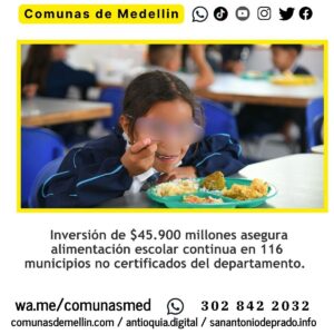 PAE amplía cobertura a 327 mil estudiantes en Antioquia