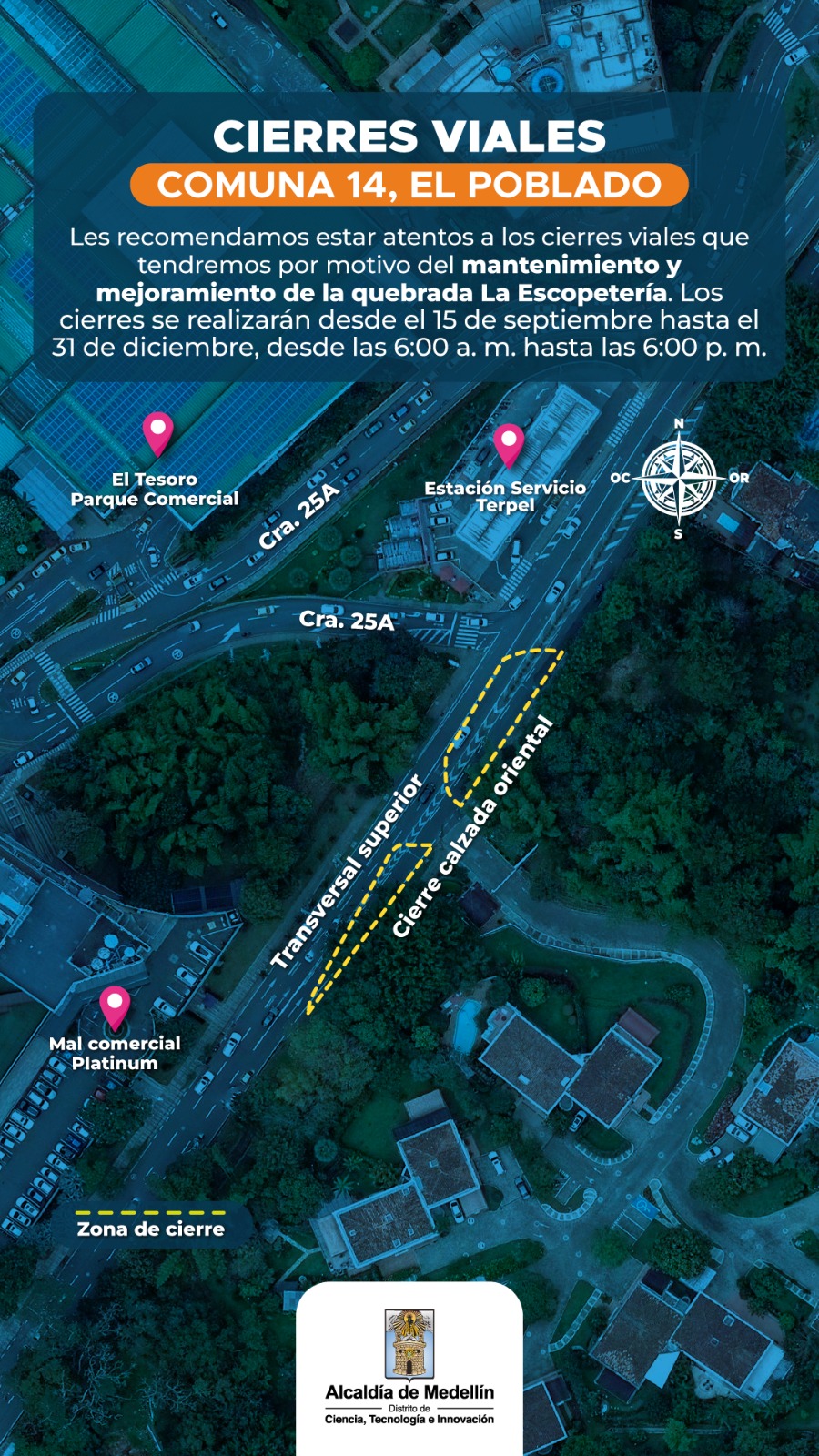 Cierre parcial en la transversal superior