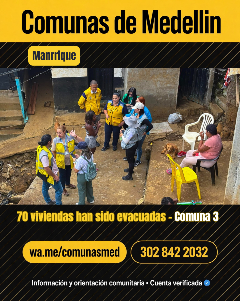 Evacuación humanitaria en Manrique protege a 73 familias