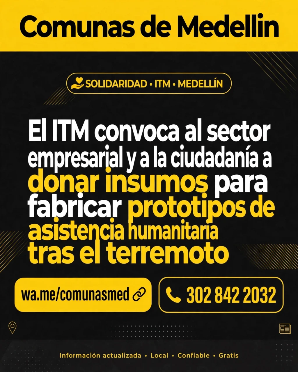 ITM pide insumos para fabricar ayuda tras terremoto