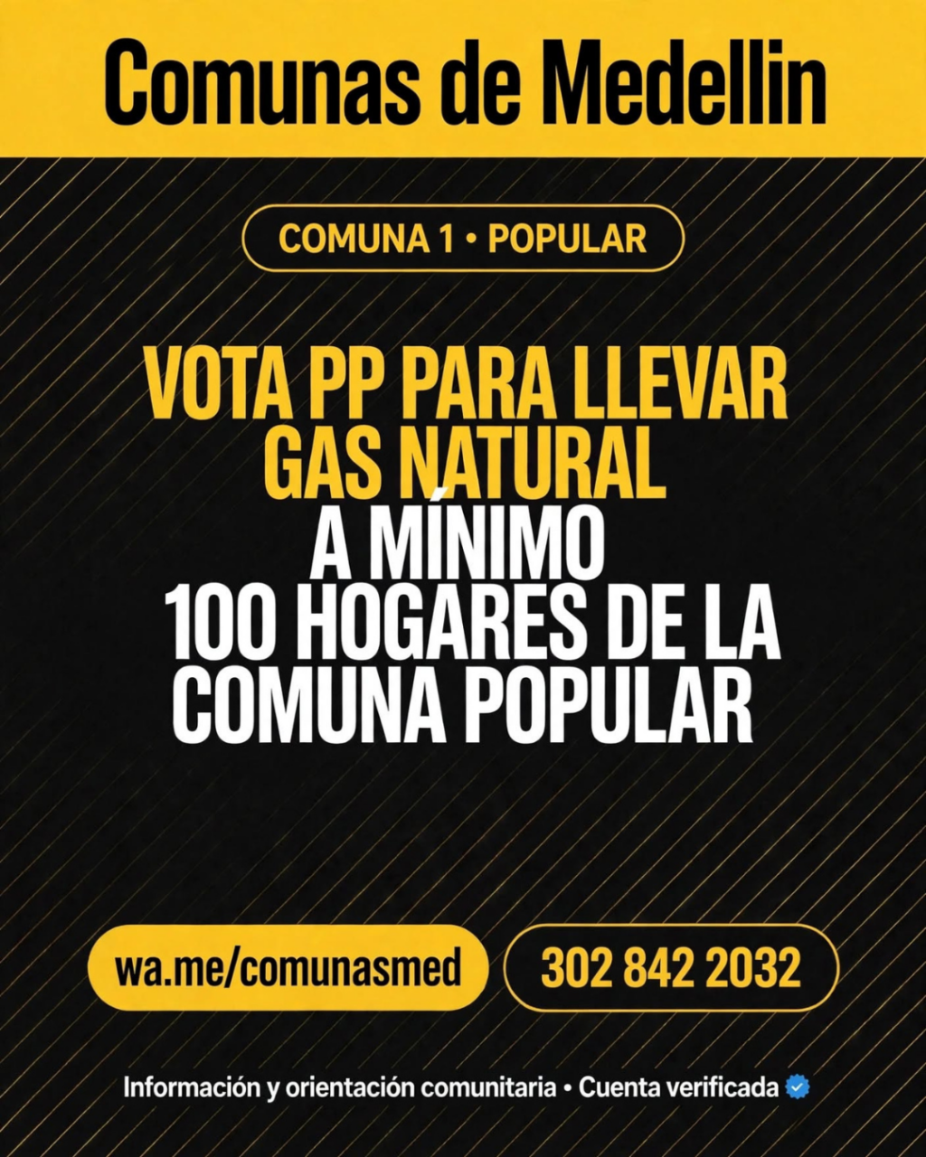 Gas natural para 100 hogares en la comuna Popular